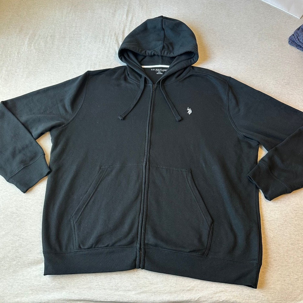 US Polo Assn Mens Black Full Zip Hooded Sweatshirt Hoodie 2XL